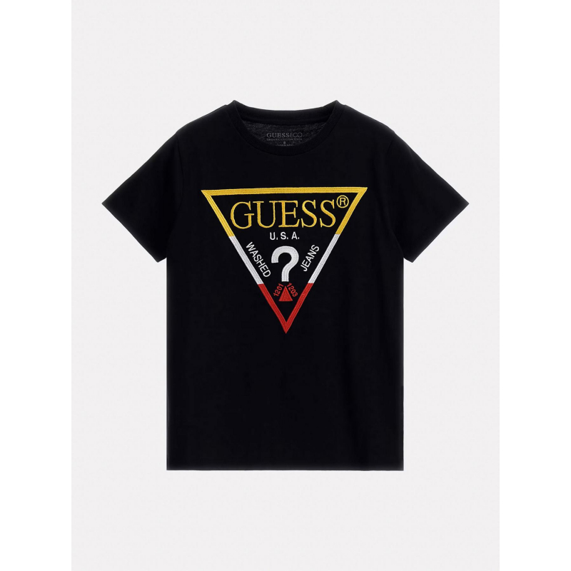 T-shirt logo brodé tricolore noir garçon - Guess