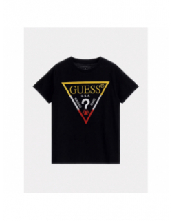 T-shirt logo brodé tricolore noir garçon - Guess