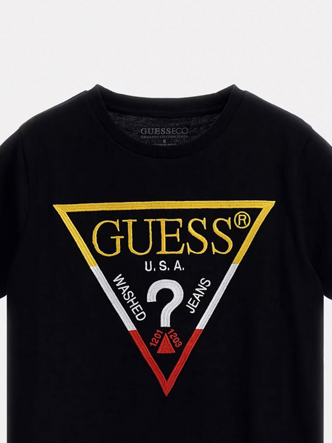 T-shirt logo brodé tricolore noir garçon - Guess