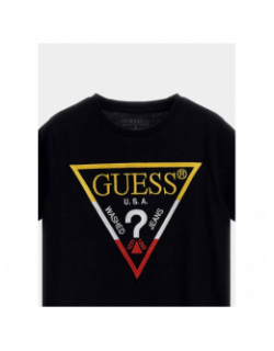 T-shirt logo brodé tricolore noir garçon - Guess