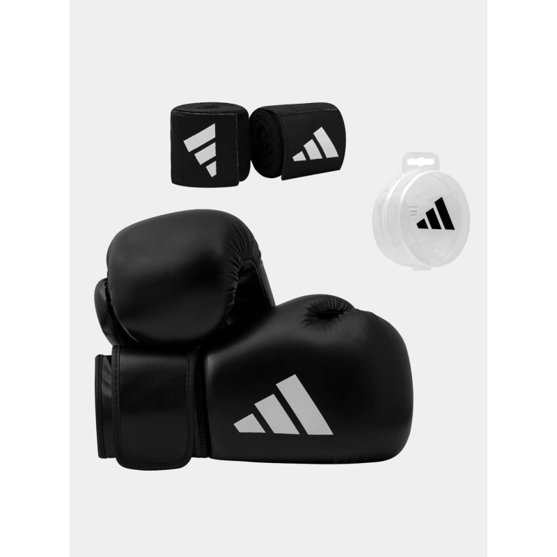 Kit boxe avec gants bandes et protège dents noir blanc - Adidas