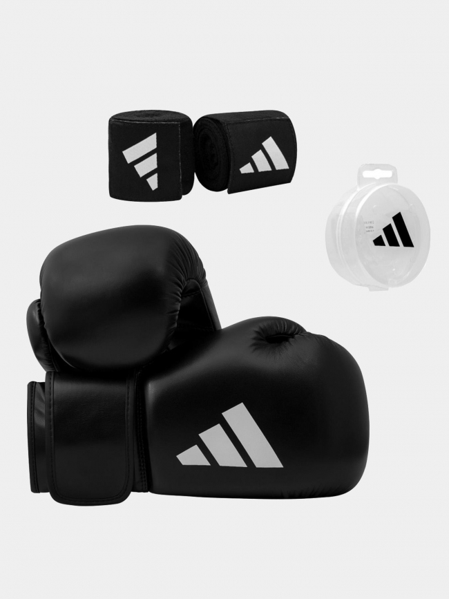 Kit boxe avec gants bandes et protège dents noir blanc - Adidas