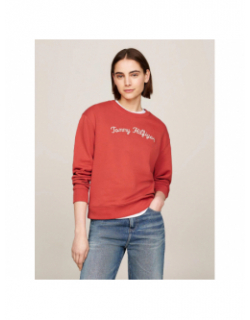 Sweat modern script logo brique rouge femme - Tommy Hilfiger