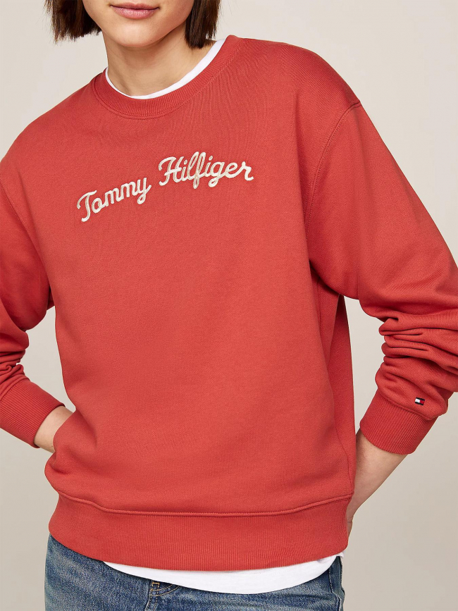 Sweat modern script logo brique rouge femme - Tommy Hilfiger