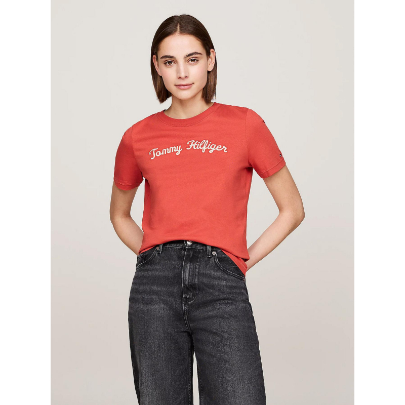 T-shirt regular script brique rouge femme - Tommy Hilfiger