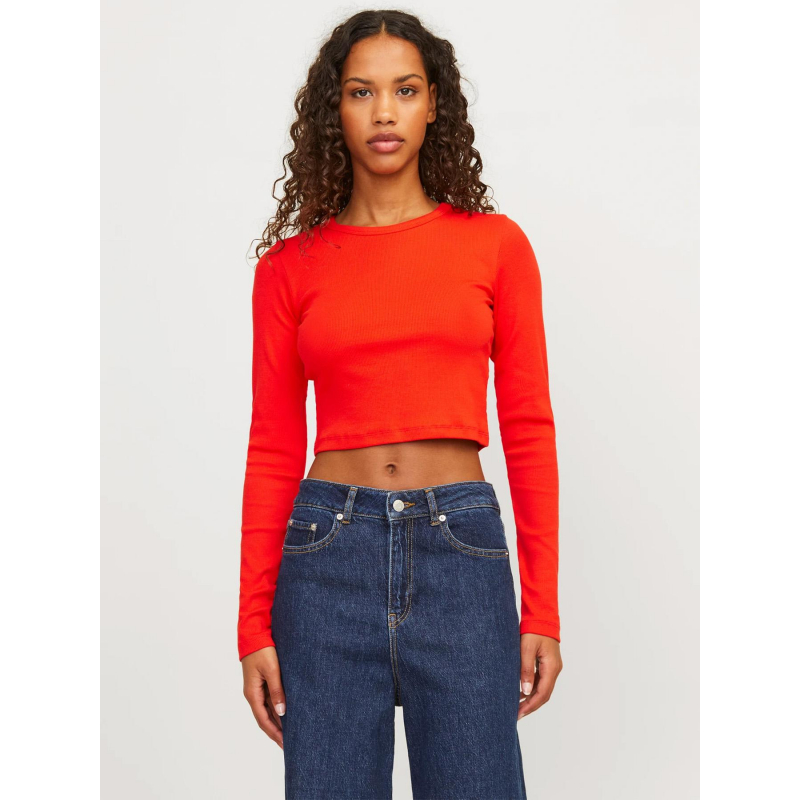 T-shirt crop côtelé jxfeline manches longues rouge femme -Jjxx