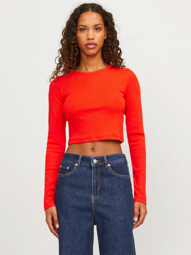 T-shirt crop côtelé jxfeline manches longues rouge femme -Jjxx