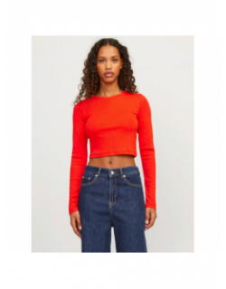 T-shirt crop côtelé jxfeline manches longues rouge femme -Jjxx