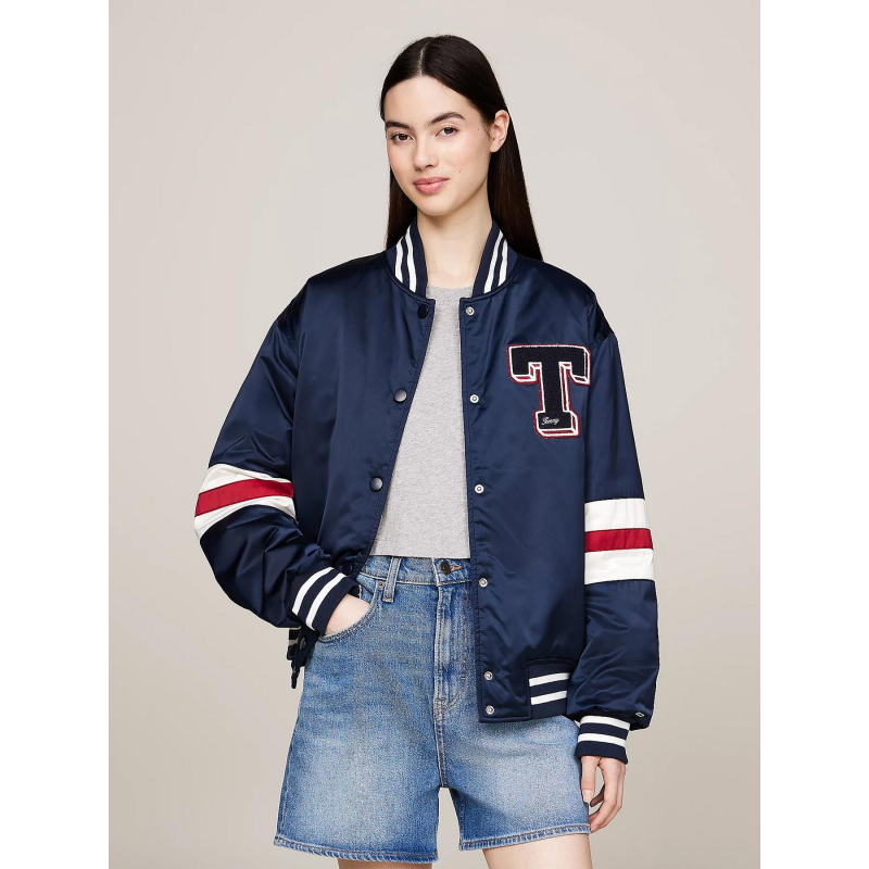 Veste bomber letterman satin bleu marine femme - Tommy Jeans