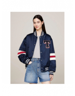 Veste bomber letterman satin bleu marine femme - Tommy Jeans