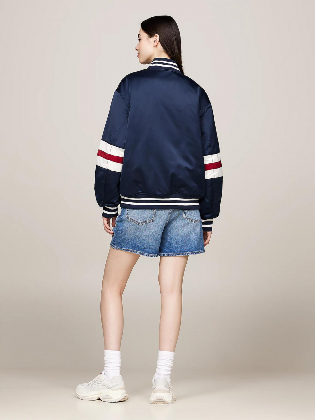 Veste bomber letterman satin bleu marine femme - Tommy Jeans