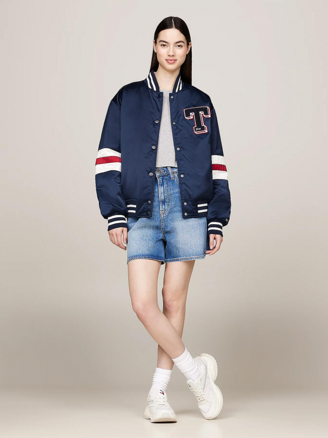 Veste bomber letterman satin bleu marine femme - Tommy Jeans