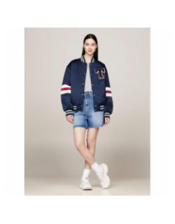 Veste bomber letterman satin bleu marine femme - Tommy Jeans