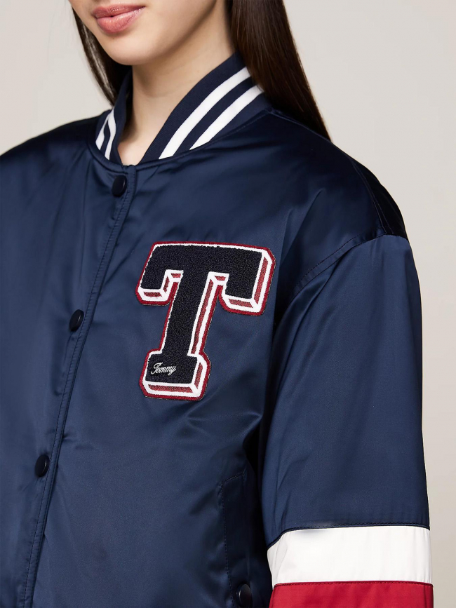 Veste bomber letterman satin bleu marine femme - Tommy Jeans