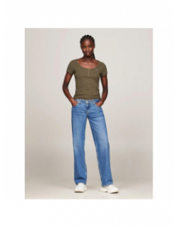 T-shirt slim henley kaki femme - Tommy Jeans