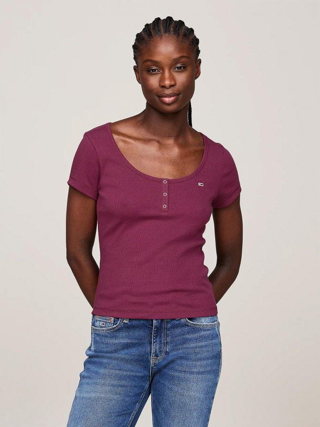 T-shirt slim henley violet femme - Tommy Jeans