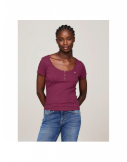 T-shirt slim henley violet femme - Tommy Jeans