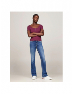 T-shirt slim henley violet femme - Tommy Jeans