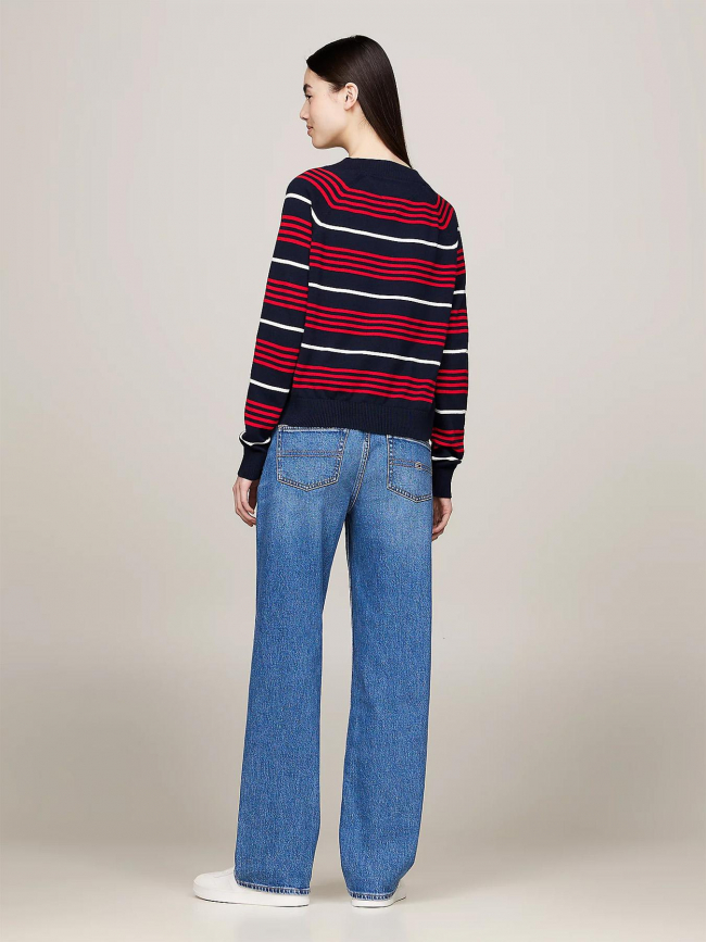 Pull col v rayé bleu marine rouge femme - Tommy Jeans