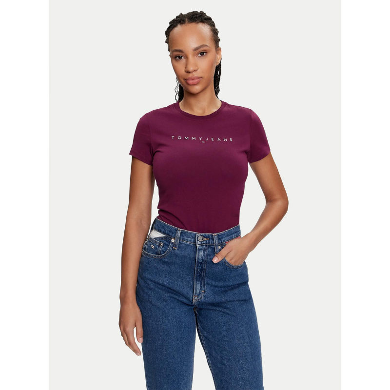 T-shirt slim linear logo violet femme - Tommy Jeans