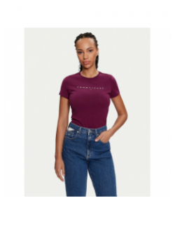 T-shirt slim linear logo violet femme - Tommy Jeans