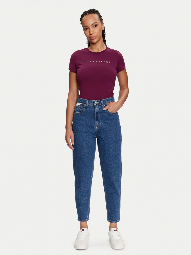 T-shirt slim linear logo violet femme - Tommy Jeans