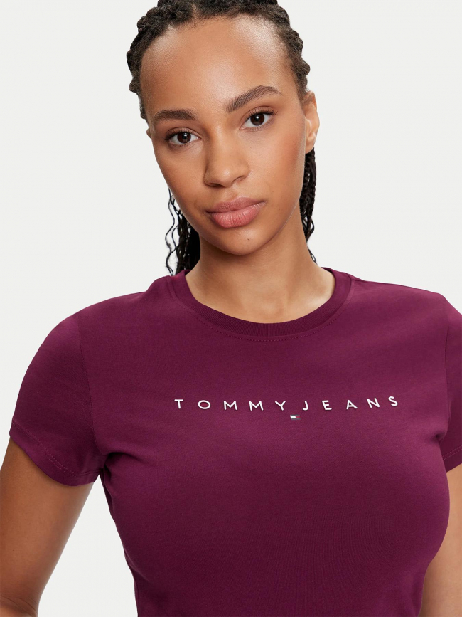 T-shirt slim linear logo violet femme - Tommy Jeans