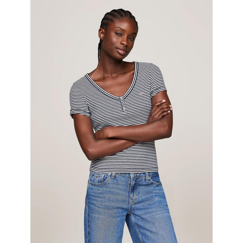 T-shirt rayé slim bleu marine blanc femme - Tommy Jeans