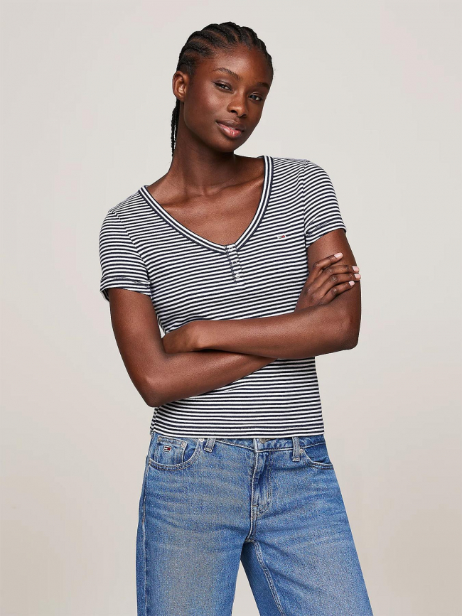 T-shirt rayé slim bleu marine blanc femme - Tommy Jeans