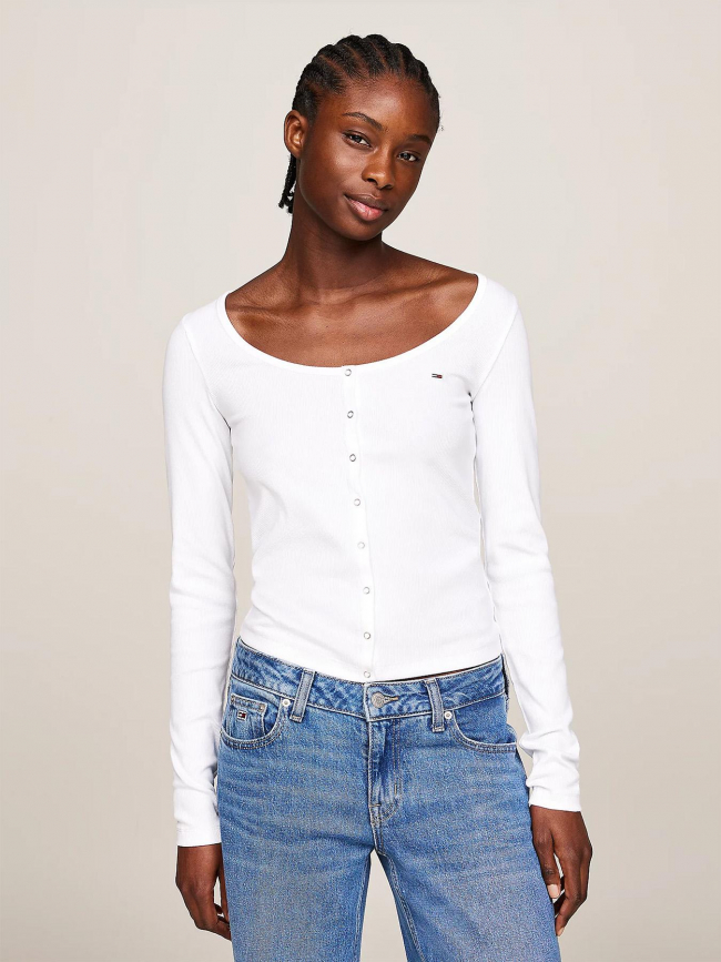 Top manches longues slim bouton blanc femme - Tommy Jeans