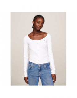 Top manches longues slim bouton blanc femme - Tommy Jeans