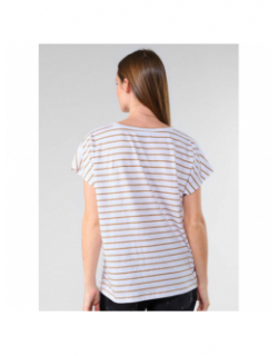 T-shirt rayé cottard blanc marron femme - Le Temps Des Cerises