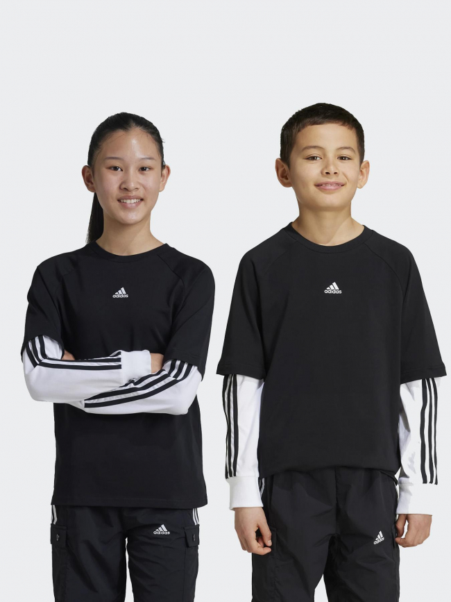 T-shirt manches longues 2in1 noir blanc enfant - Adidas