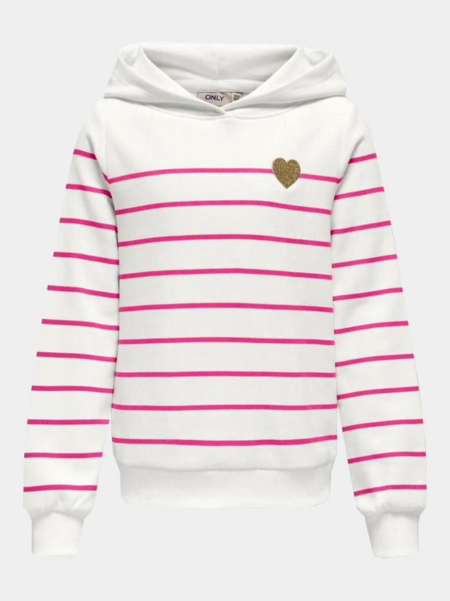 Sweat à capuche rayé adelle blanc rose fille - Only