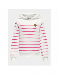 Sweat à capuche rayé adelle blanc rose fille - Only