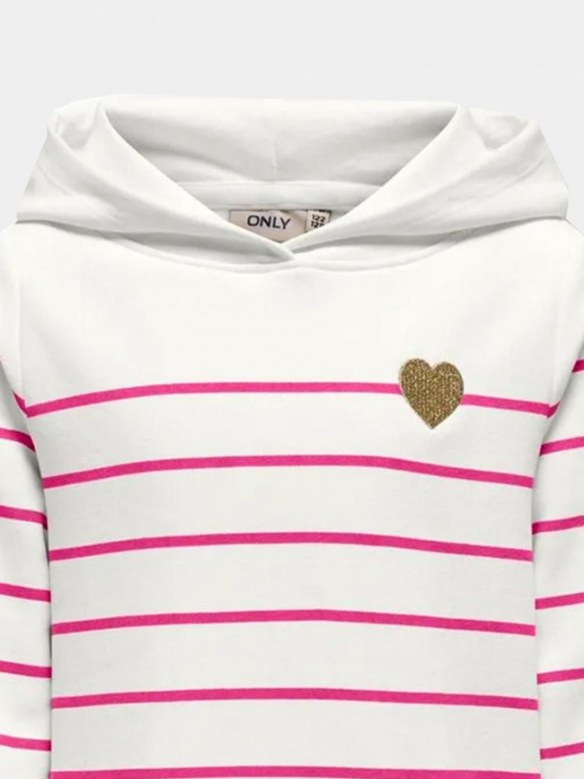 Sweat à capuche rayé adelle blanc rose fille - Only