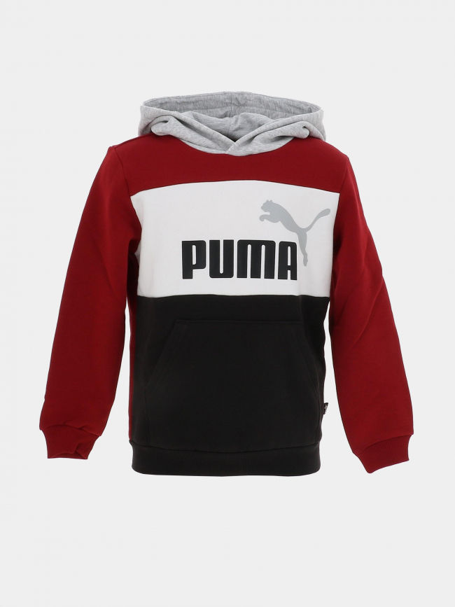 Sweat à capuche colorblock noir blanc gris rouge enfant - Puma