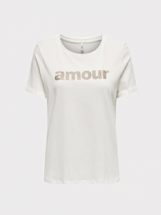 T-shirt olive amour pailleté blanc femme - Only
