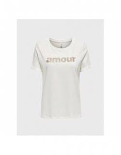 T-shirt olive amour pailleté blanc femme - Only