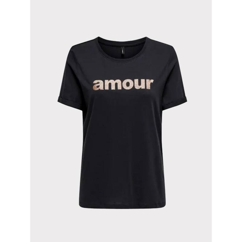 T-shirt olive amour pailleté bleu marine femme - Only