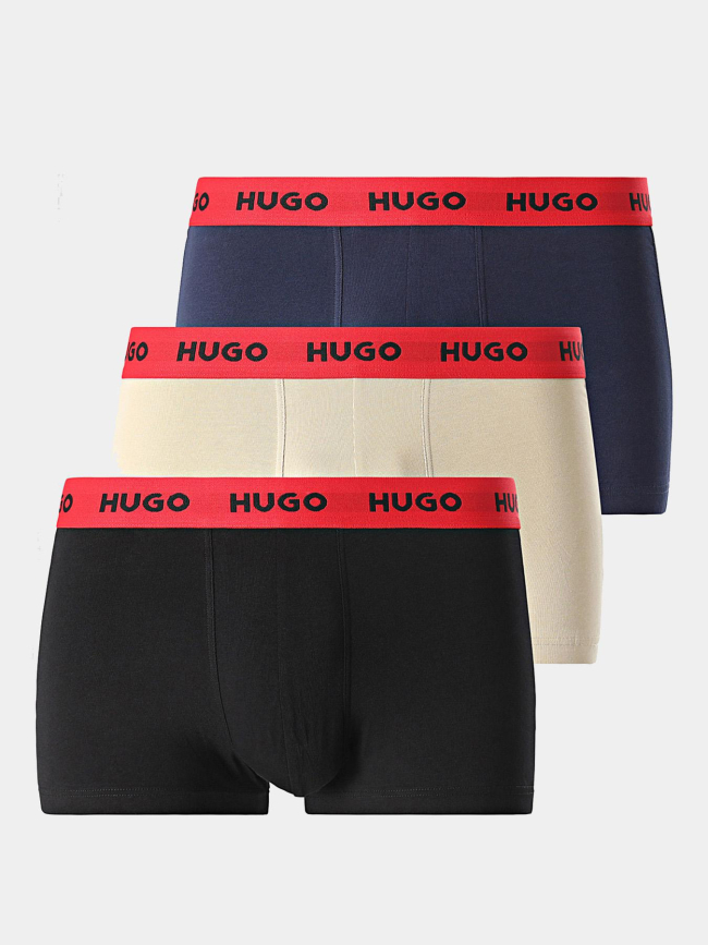 Pack 3 boxers stretch noir bleu beige homme - Hugo