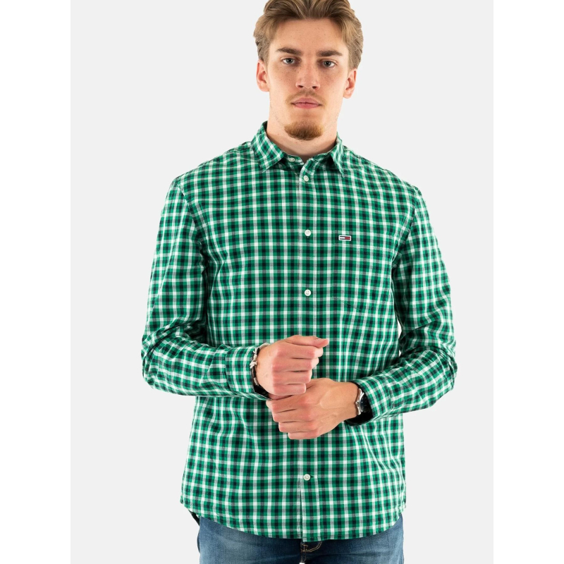 Chemise à carreaux regular poplin vert homme - Tommy Jeans