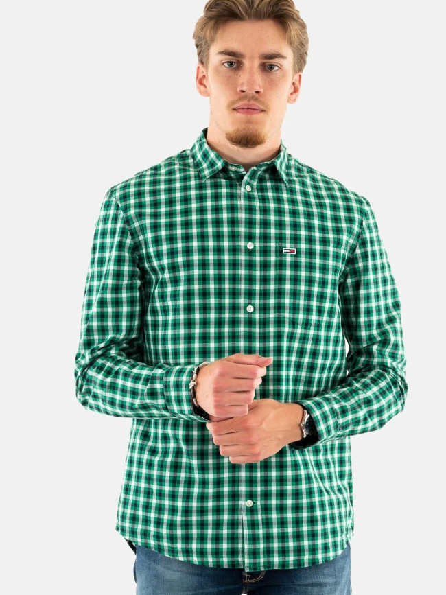 Chemise à carreaux regular poplin vert homme - Tommy Jeans