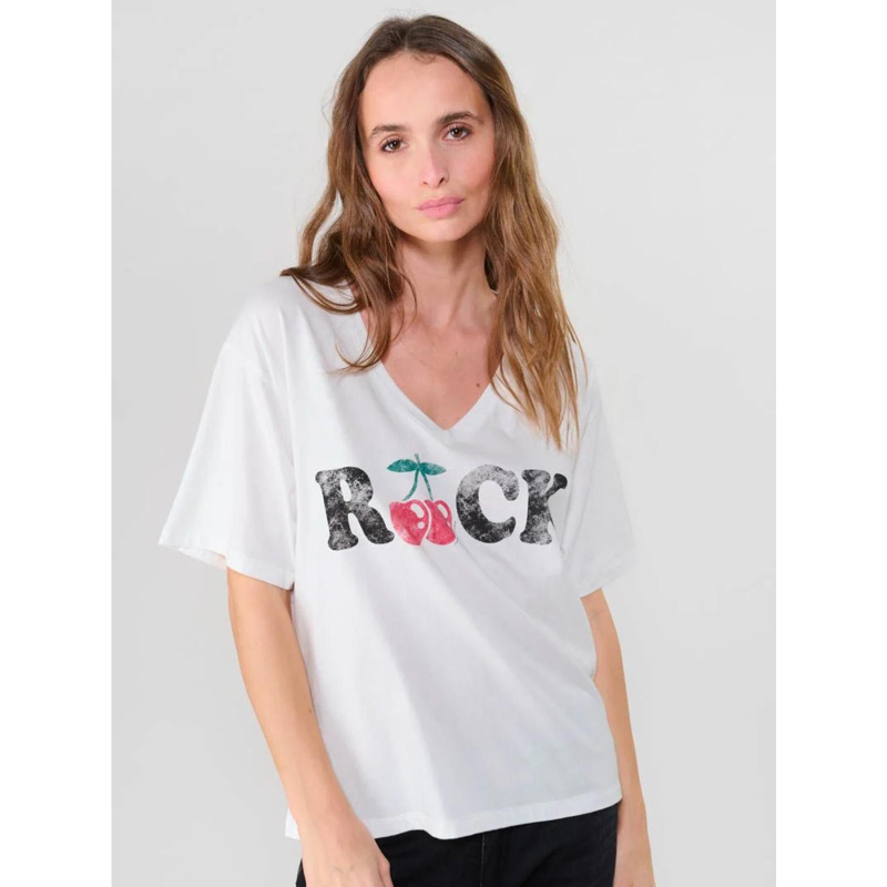 T-shirt col v auldi blanc femme - Le Temps Des Cerises