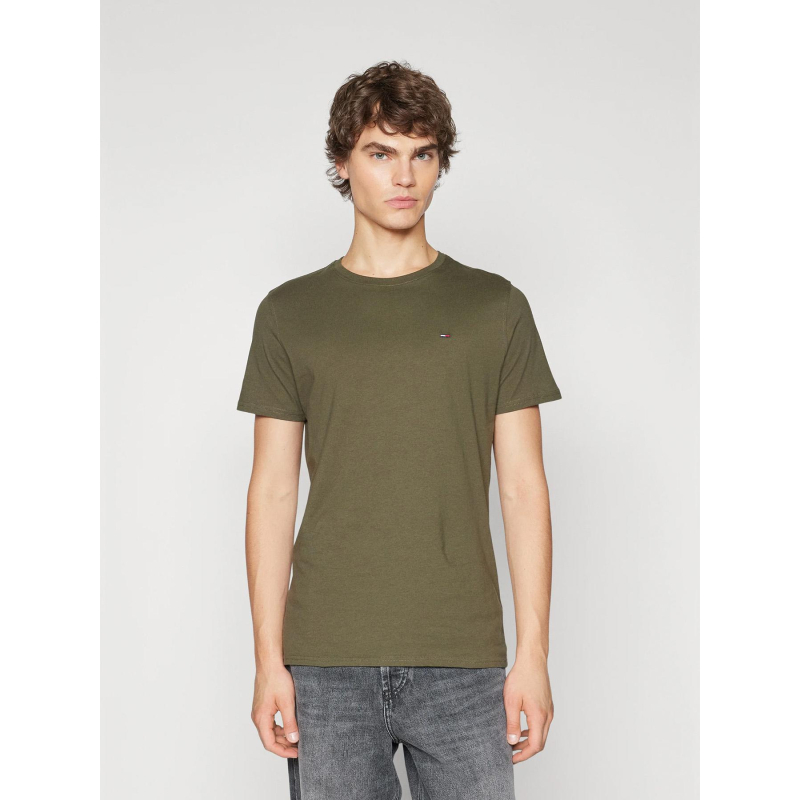 T-shirt slim logo brodé kaki homme - Tommy Jeans