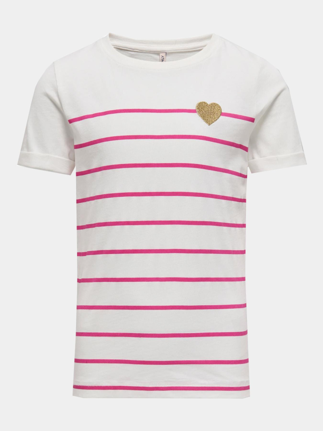 T-shirt kogemily life à rayures blanc/rose fille - Only