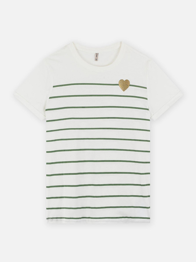 T-shirt kogemily life à rayures blanc/vert fille - Only