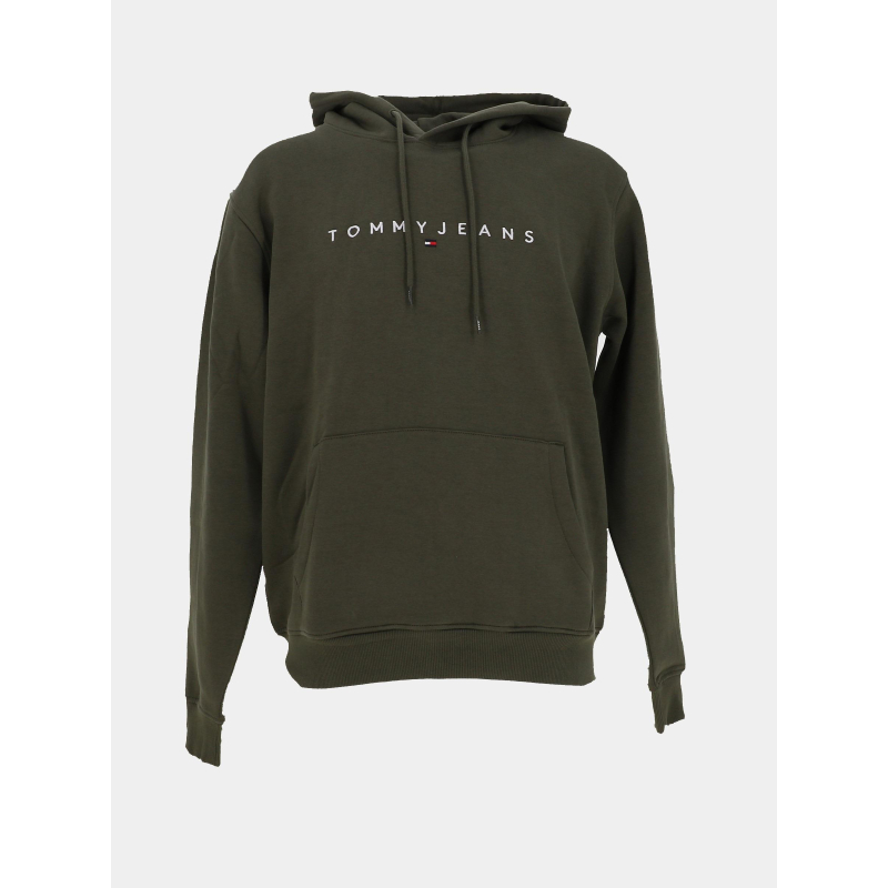 Sweat à capuche regular linear logo vert homme - Tommy Jeans