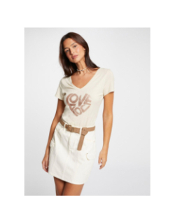 T-shirt col v love you beige femme - Morgan