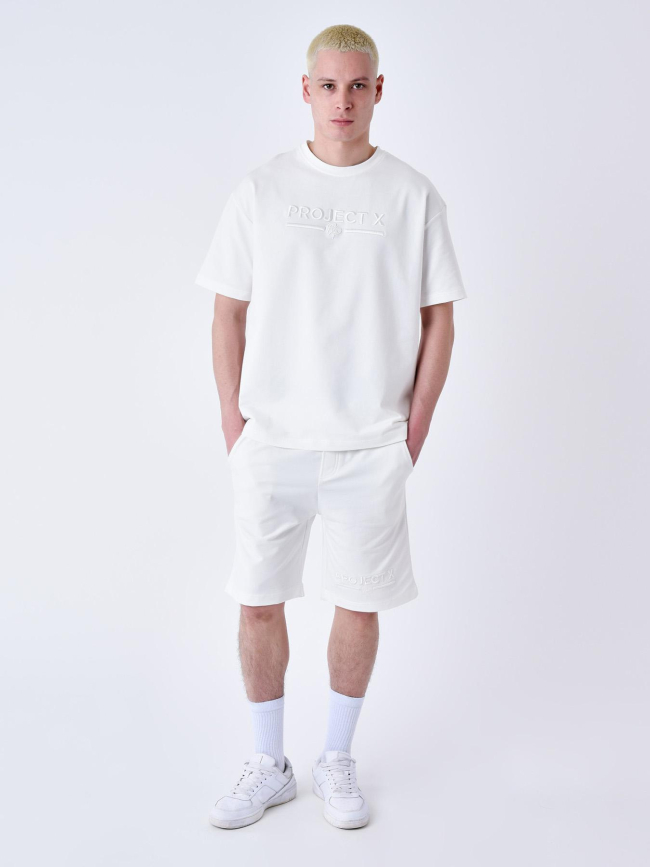 Short jogging logo brodé blanc homme - Project X Paris